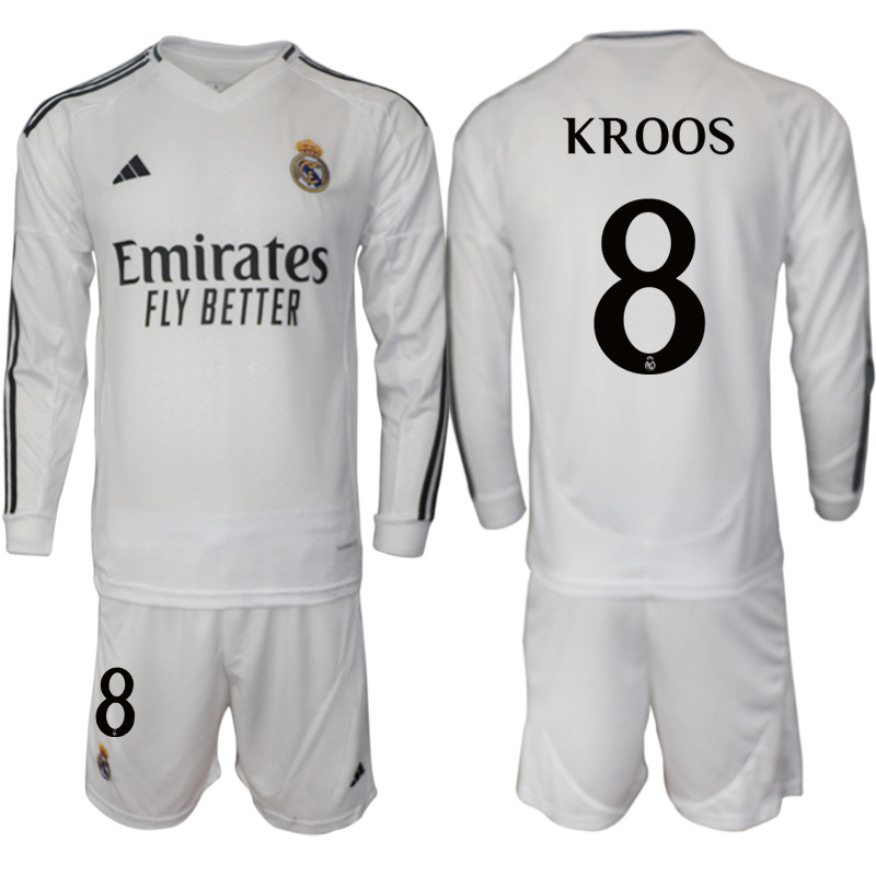 Men 2024-2025 Club Real Madrid home Long Sleeves White #8 Soccer Jersey->juventus jersey->Soccer Club Jersey